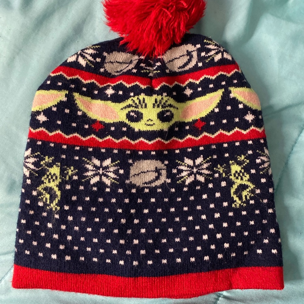 Kids' Navy and Red Beanie with Character Design - Picture 2 of 3